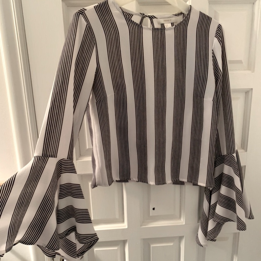Striped bell sleeve blouse shirt